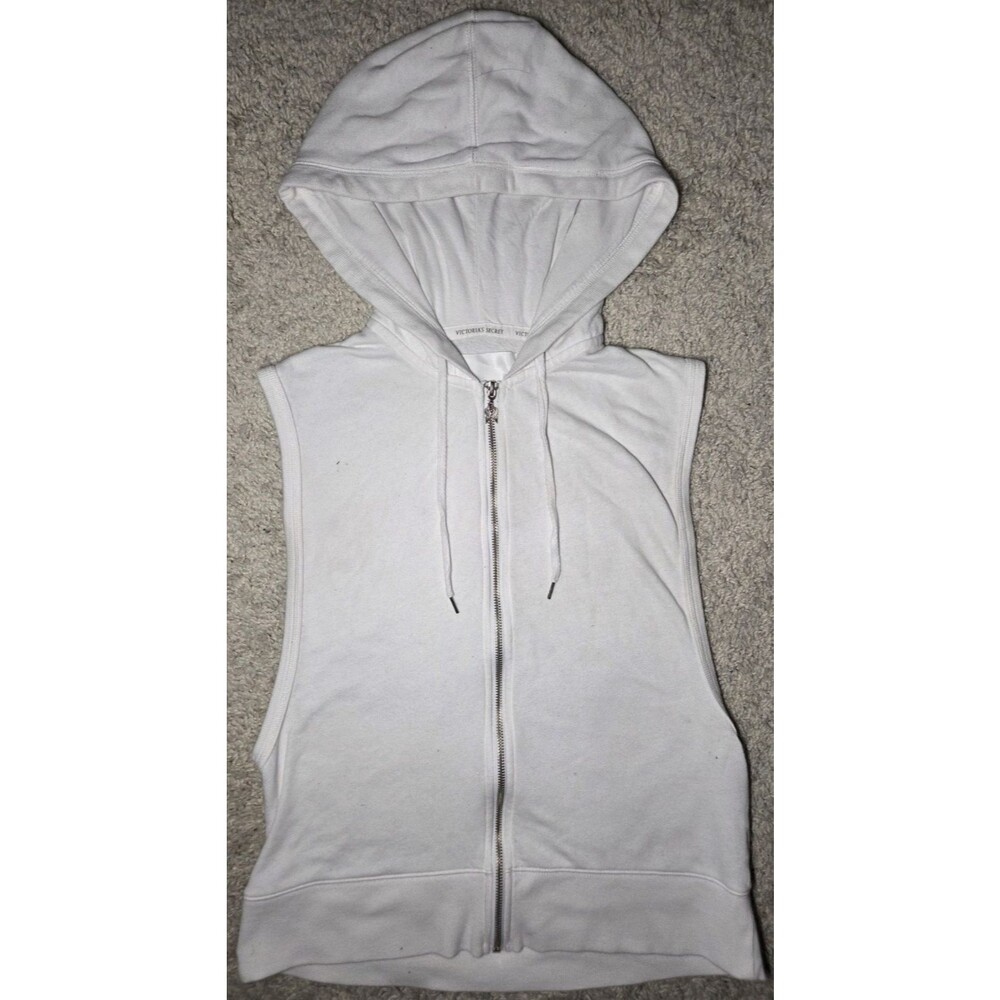 Victoria’s Secret Sleeveless Zip Hoodie Vest White Women’s Medium